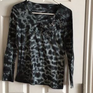 Tie dyed long sleeve embellished tee